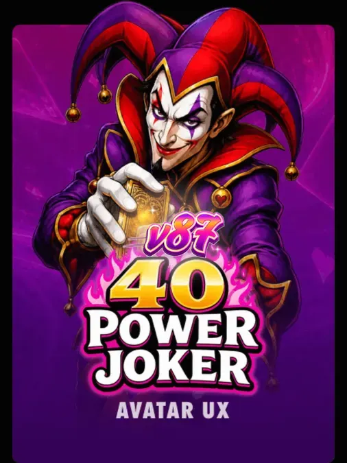 Tampilan visual mesin slot 40 Power Joker dengan simbol buah neon dan jackpot.